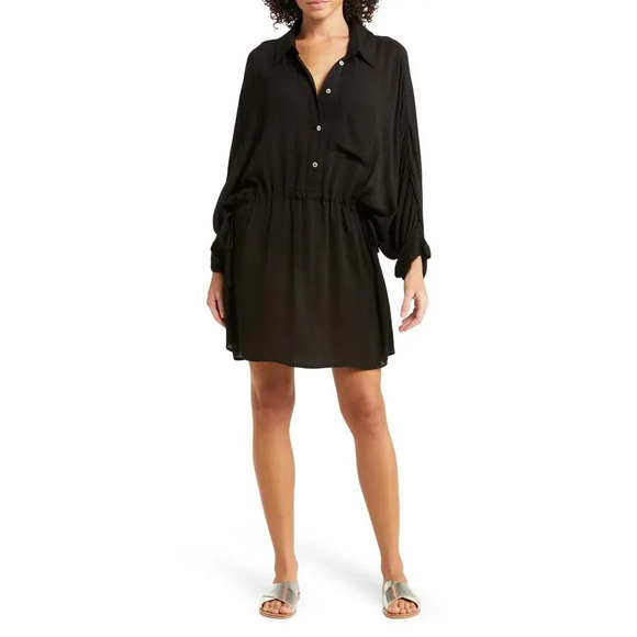 NWT Elan Black Button Front Tunic Shirt Dress Size Small - Picture 2 of 6